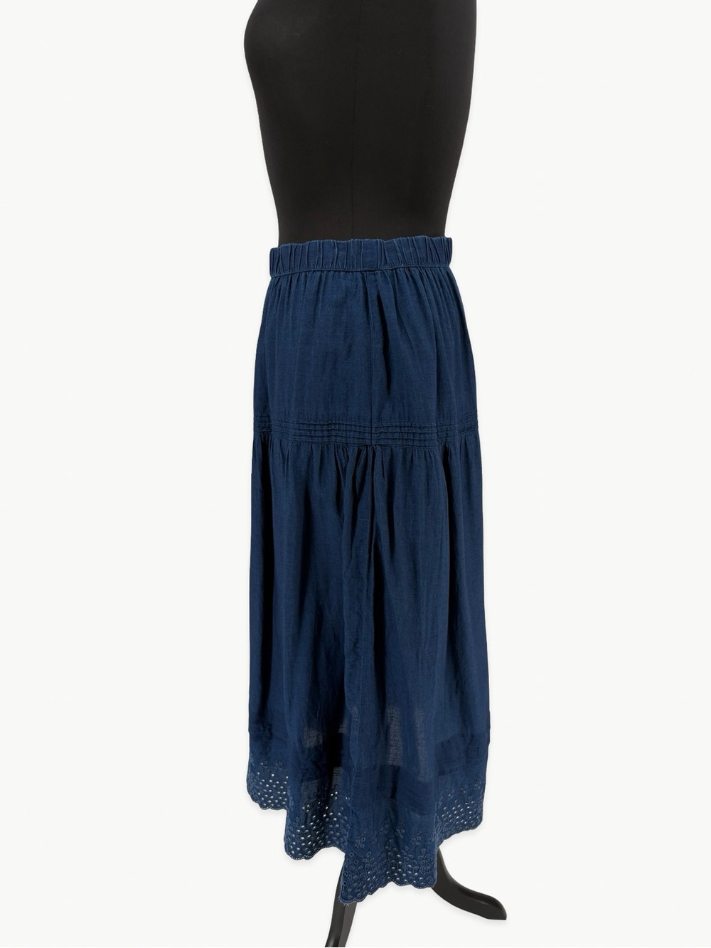Gap × DÔEN Eyelet Midi Skirt Size Medium Indigo Blue Cotton A-Line Cottagecore - Picture 8 of 14